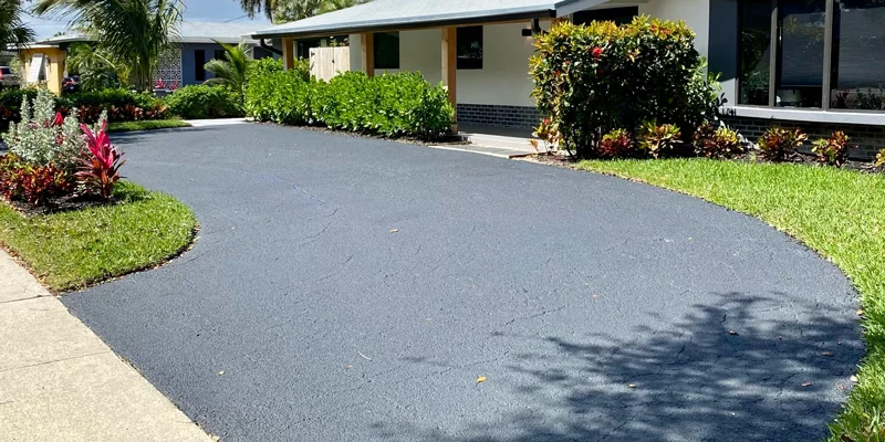 Freshly sealcoated driveway